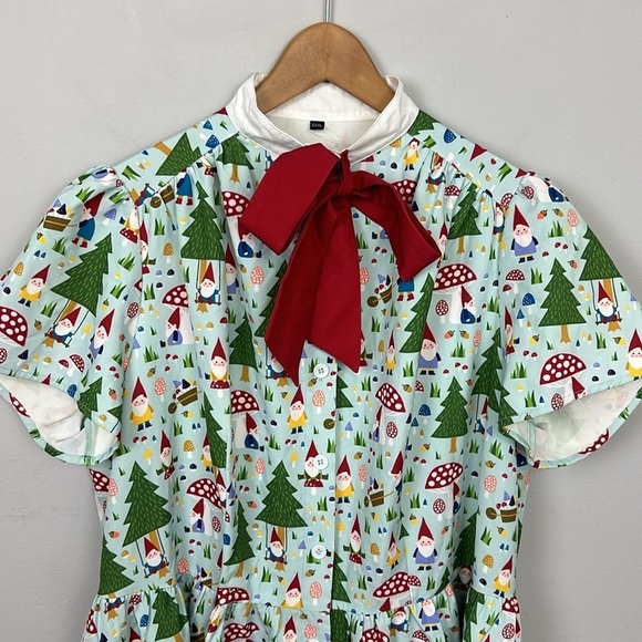 NWOT Unique Vintage Cora Swing Dress – Forest Gnome Christmas Scene Sz 3X - Picture 8 of 14